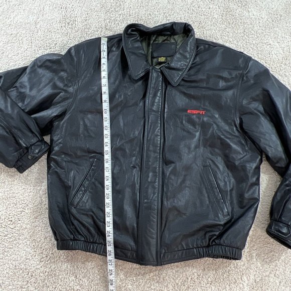 Port Authority Mens Leather Jacket XL Black Bomber ESPN - Picture 6 of 13